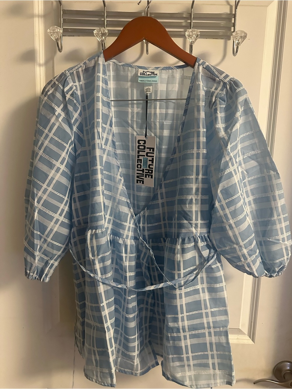 Future Collective Blue Plaid Wrap Blouse
